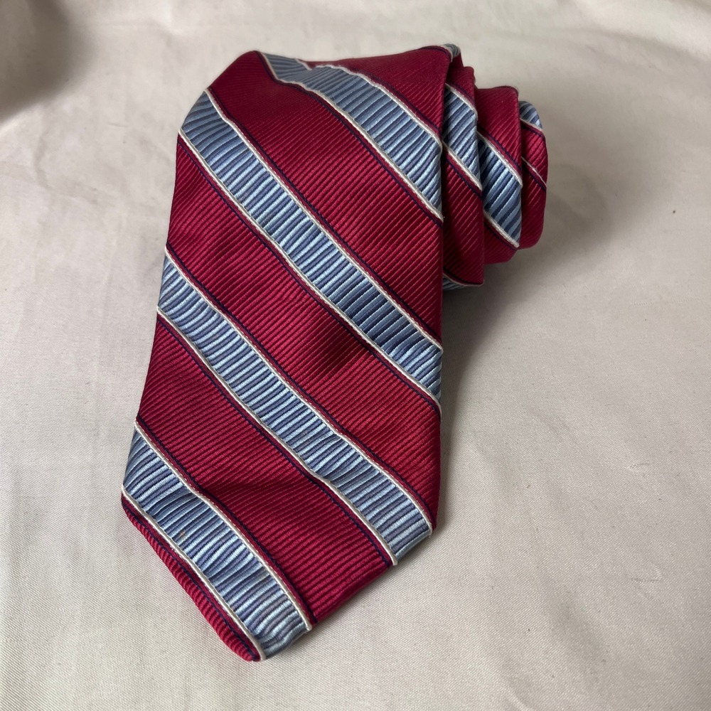 Nautica Mens 100% Silk Necktie Red Lght Blue Navy Repp Stripe Classic Preppy 59"